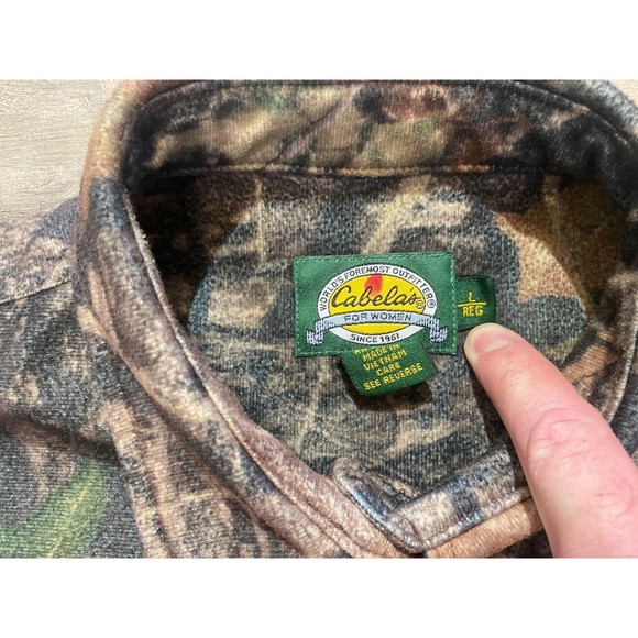 Cabelas Womens L Button Long Sleeve Hunting Outdoor Mossy Oak Chamois CAMO Shirt - Picture 3 of 9